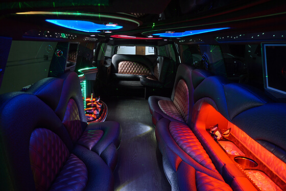 Limousine interior with moody lighting